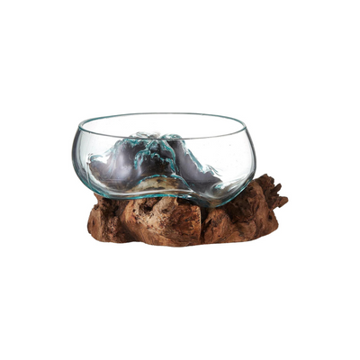 Cohasset Molten Glass | #658-20 | Wide Mouth Molten Glass | Terrarium | Fairy Garden | Approximately 8" Wide | Natural Wood and Recycled Glass |