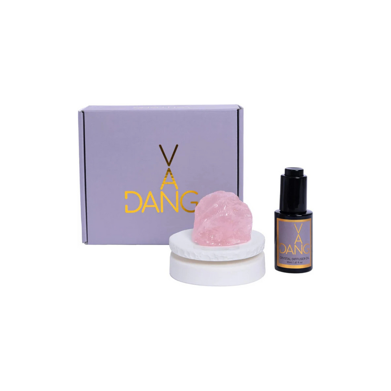 Van Dang Crystal Stone Meditation Set Rose Quartz | Diffuser Oil Dropper Aromatherapy | Luxury Spiritual Home Decor Fragrance Gift Notes of Rose, Muguet, Patchouli, Oak Moss, Musk (Rosa Luna)