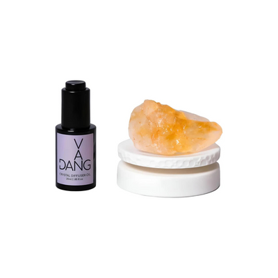 Van Dang Crystal Stones Meditation Set Citrine | Chakra Diffuser Oil Dropper Aromatherapy | Luxury Spiritual Home Decor Gift Home Fragrance Notes of Rosemary, Bergamot, Ylang & Muguet (Solaire)