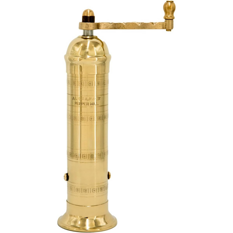 The Original Greek Pepper Mill 8 Inch Tall | European Pepper Mill Grinder with Crank Handle | Manual Pepper Grinder | Peppercorns Refillable - Brass