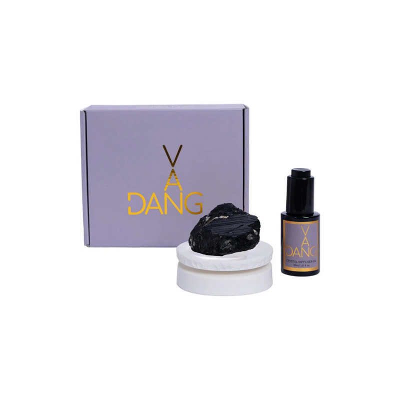 Van Dang Crystal Stone Meditation Set Tourmaline | Diffuser Oil Dropper Aromatherapy | Luxury Spiritual Home Decor Fragrance Gift Notes of Lavandin Nutmeg Tobacco Suede Vanilla (Night Harvest)