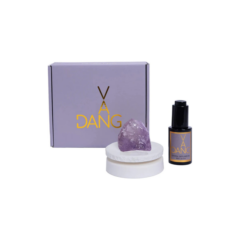 Van Dang Crystal Stone Meditation Set Amethyst | Diffuser Oil Dropper Aromatherapy | Luxury Spiritual Home Decor Fragrance Gift Notes of Cardamom, Nutmeg, Pepper, Myrrh, Sandalwood (Buddhapada)