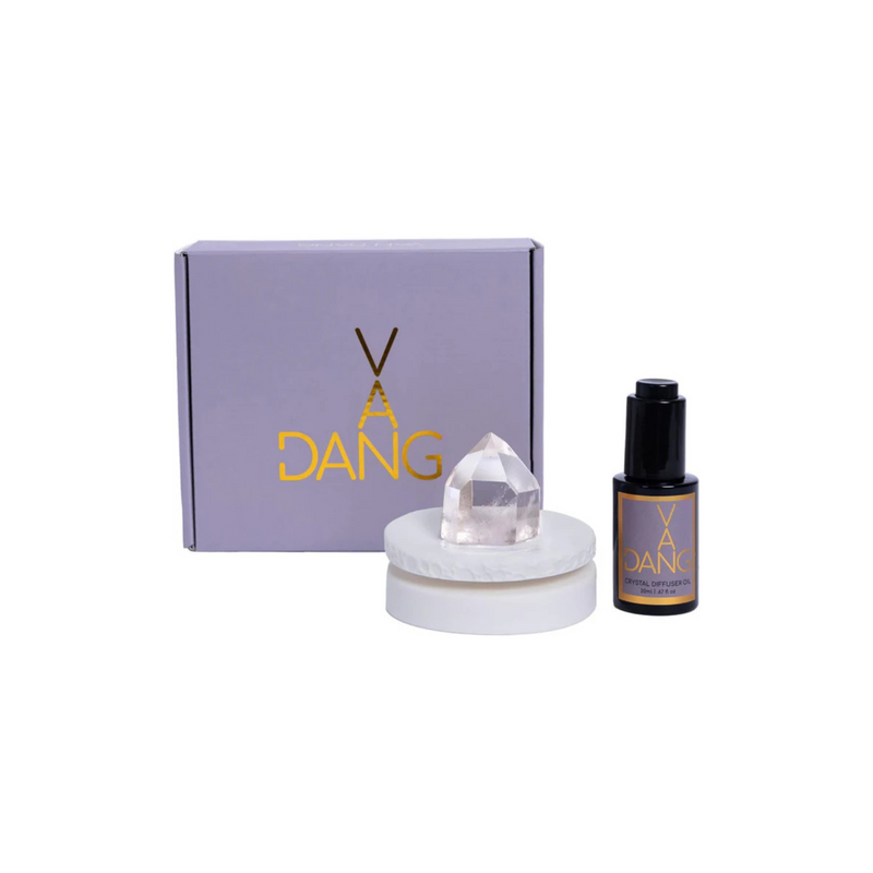 Van Dang Crystal Stone Meditation Set Clear Quartz | Diffuser Oil Dropper Aromatherapy | Luxury Spiritual Home Decor Fragrance Gift Notes of Cardamom, Nutmeg, Pepper, Myrrh, Sandalwood (Buddhapada)