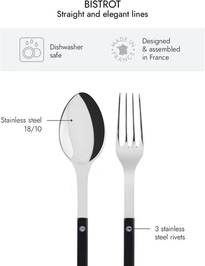 2-Piece Serving Set - Bistrot Collection - Large Fork & Large Spoon - Stainless Steel & Nylon - Dishwasher Safe - Black - Brilliant Finish