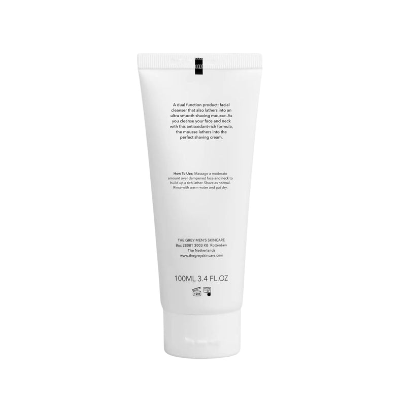 The Grey Cleansing & Shaving Mousse | Daily Face Cleanser For Men Smooth Luxurious Lather Glide & Hydration for Clean Shave Foam Gentle & Nourishing Shaving Cream With Apricot Oil, Squalane 3.4oz