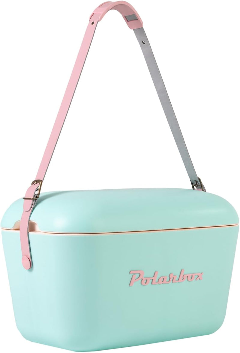 Polarbox Cooler Retro Beach Cooler Vintage Picnic Lunch Box Bag Portable Cooler Travel Camping Hiking 90s Style Ice Chest Extra Large Lightweight for Cans Beers & Seltzer Drinks 20L (Cyan Baby Rose)