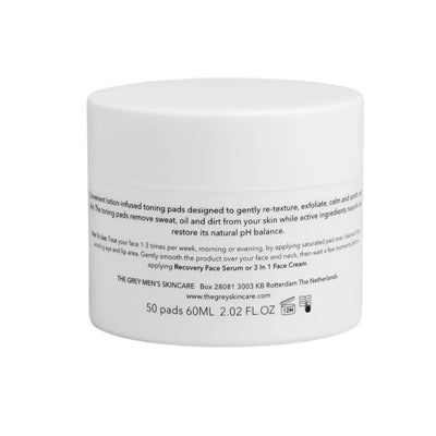 The Grey Exfoliating Toner Pads for Men | Lotion Infused Detoxifying, Hydrating & Nourishing Peel Pads With Hyaluronic Acid to Re-texture, Exfoliate, Tone, Soothe Skin Minimize Pores (50 Pads, 2oz)