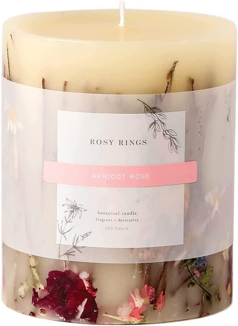 Rosy Rings Apricot Rose Round Botanical Candle - Aromatherapy Candles, Long Lasting Candles, Home Decor Candles (Small)