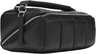 The Bigee Large Makeup Bag Organizer for Women – Puffy Quilted Travel Case with Flat Base, Zip Pockets, Elastic Bands for Beauty Essentials Stylish Beauty Storage Pouch 12"L x9"Wx6"H (Black)