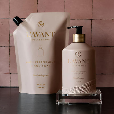 L'AVANT Collective High Performing Hand Soap | Luxurious Ingredients for Soft & Smooth Hands | Notes of Bergamot, Orange Blossom, Amber, Cedar | Blushed Bergamot Scent Reusable Glass Bottle 16 Fl Oz