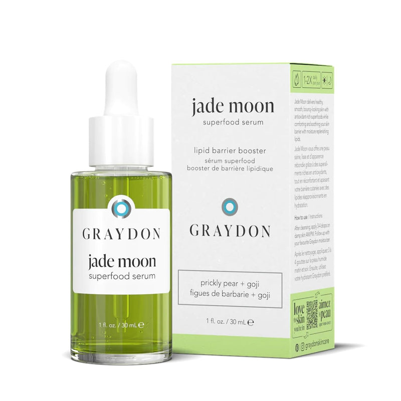 Graydon Jade Moon Superfood Face Serum Boosts Moisture Barrier & Soothes Skin with Silky Oat Oil, Prickly Pear, Goji Berries, Sacha Inchi, Raspberry, Blueberry & Cranberry Seed Oils 1oz