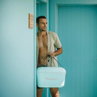 Polarbox Cooler Retro Beach Cooler Vintage Picnic Lunch Box Bag Portable Cooler Travel Camping Hiking 90s Style Ice Chest Extra Large Lightweight for Cans Beers & Seltzer Drinks 20L (Cyan Baby Rose)