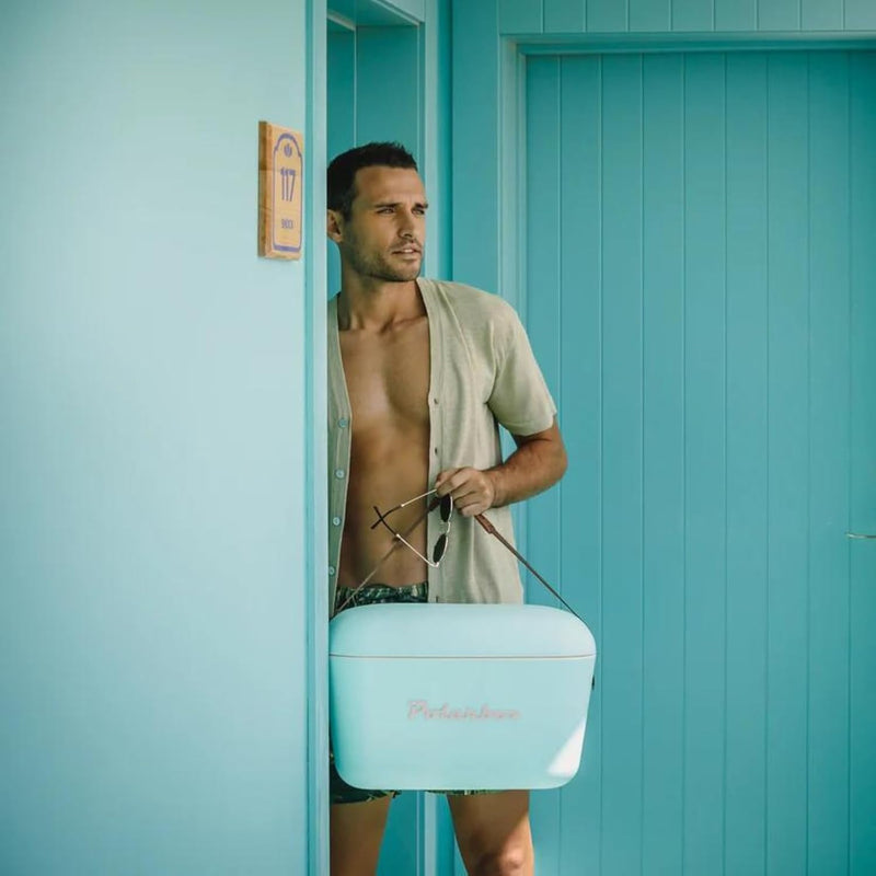 Polarbox Cooler Retro Beach Cooler Vintage Picnic Lunch Box Bag Portable Cooler Travel Camping Hiking 90s Style Ice Chest Extra Large Lightweight for Cans Beers & Seltzer Drinks 20L (Cyan Baby Rose)