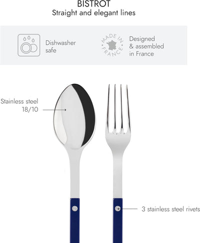 2-Piece Serving Set - Bistrot Collection - Large Fork & Large Spoon - Stainless Steel & Nylon - Dishwasher Safe - Navy Blue - Brilliant Finish