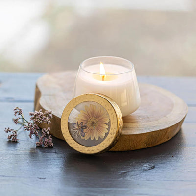 Rosy Rings Vanilla Rain Pressed Floral Candle | Aromatherapy Long Lasting Luxury Home Fragrance Decor Gifts Notes of Cashmere Vanilla Jasmine Lily Sandalwood Apple 35 Hr Burn Time 2.5" H (Small)