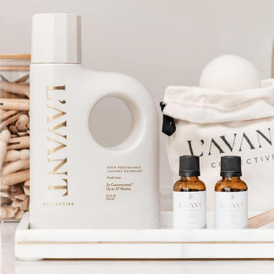 Luxury Laundry Essentials Bundle By L'avant High Performing Deep Cleaning Laundry Detergent Soap, Premium Wool Dryer Balls, & Fresh Linen Scented Laundry Oil Professional Wash (Fresh Linen)