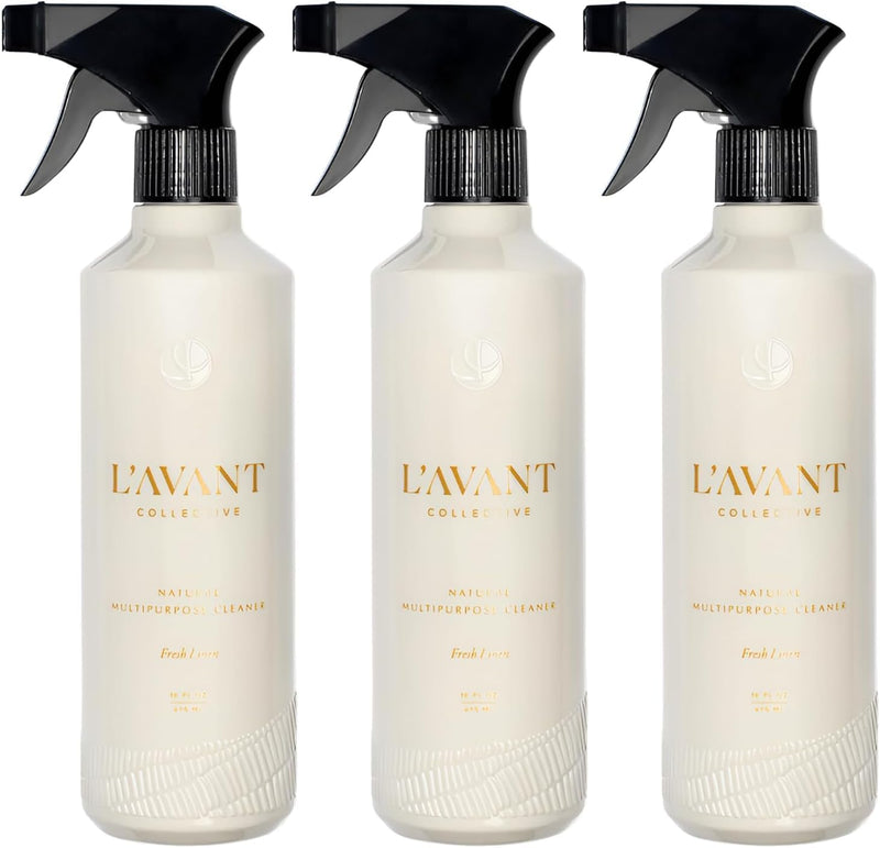 L’AVANT Collective Multipurpose Cleaner Set of 3 | Natural Cleaning Spray for Kitchens, Counters, & Bathrooms – Vegan, Organic, Plant-Based Surface Cleaner with Refreshing Fresh Linen Scent