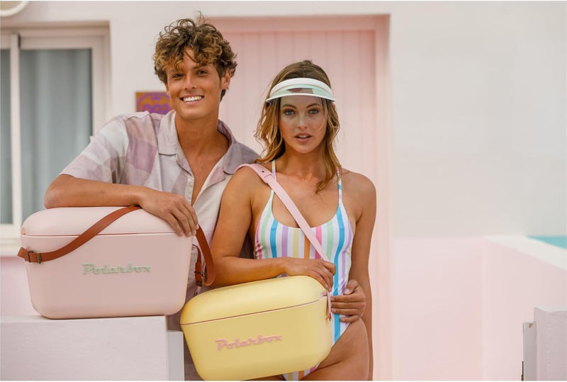 Polarbox Cooler Retro Beach Cooler Vintage Picnic Lunch Box Bag Portable Cooler Travel Camping Hiking 90s Style Ice Chest Medium Lightweight for Cans Beers & Seltzer Drinks 12L (Coral Gold)