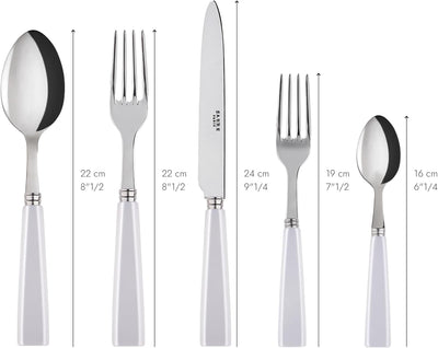 20-Piece Flatware Set For 4 - Icône Collection - Knives, Forks, Soup Spoons, Teaspoons & Dessert Forks - Stainless Steel & Acrylic - Dishwasher Safe - White