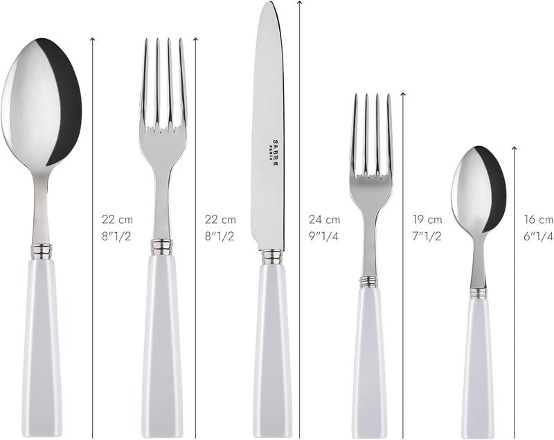 20-Piece Flatware Set For 4 - Icône Collection - Knives, Forks, Soup Spoons, Teaspoons & Dessert Forks - Stainless Steel & Acrylic - Dishwasher Safe - White