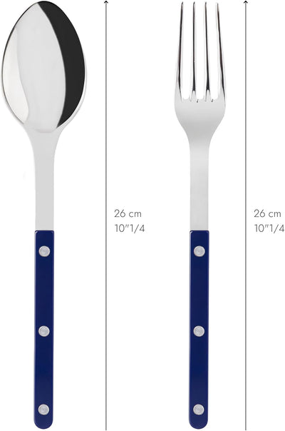 2-Piece Serving Set - Bistrot Collection - Large Fork & Large Spoon - Stainless Steel & Nylon - Dishwasher Safe - Navy Blue - Brilliant Finish