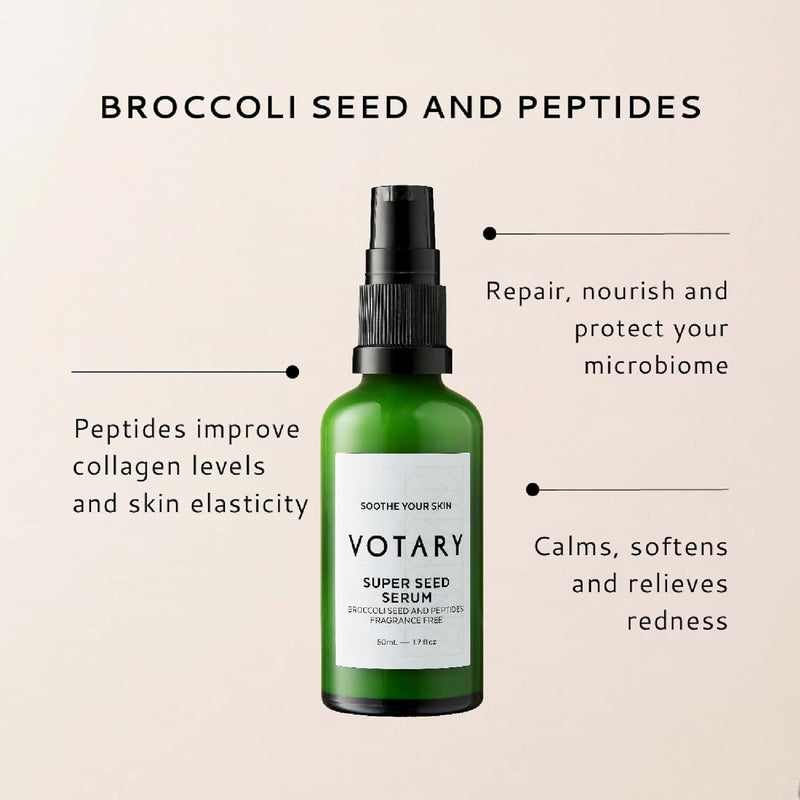 Votary Super Seed Serum | Anti Aging Face Serum For Dryness, Redness Cooling Effect With Broccoli Seed, Rosehip Oil & Hyaluronic Acid Hydrates, Plumps, Soothes Skin For Alluring Youthful Look 1.7Fl Oz