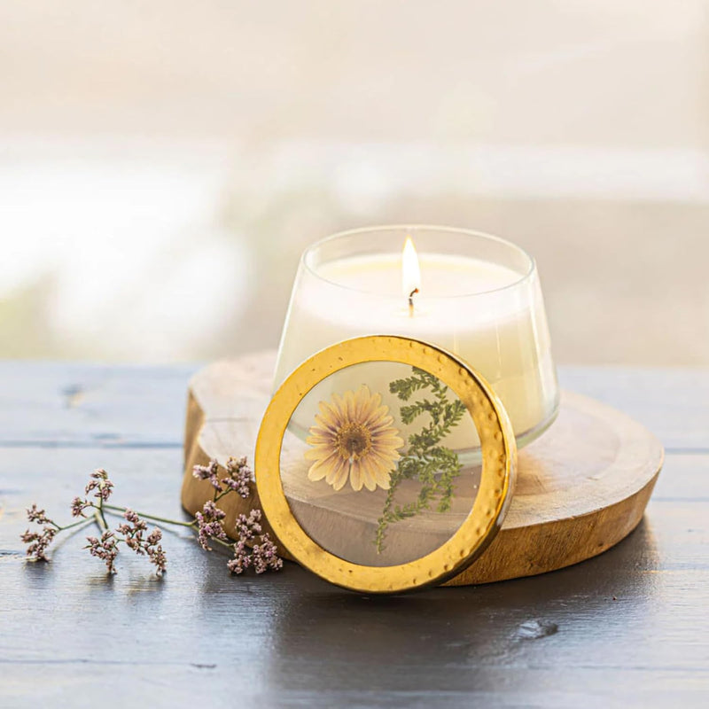 Rosy Rings Vanilla Rain Pressed Floral Candle | Aromatherapy Long Lasting Luxury Home Fragrance Decor Gifts Notes of Cashmere Vanilla Jasmine Lily Sandalwood Apple 70 Hr Burn Time 3.25" H (Medium)