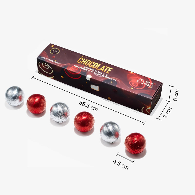 Hot Chocolate Bom Marshmallow Balls - Set of 6-2 Flavors White & Red Swirl Design Caramel & Fudge Brownie Candy Chocolates - Delicious Cocoa Melts Filled Marshmallows - Gift Melting Delicious Gifts