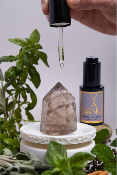 Van Dang Crystal Stone Meditation Set Smoky Quartz | Diffuser Oil Dropper Aromatherapy | Luxury Spiritual Home Decor Fragrance Gift Notes of Lavandin Nutmeg Tobacco Suede Vanilla (Night Harvest)