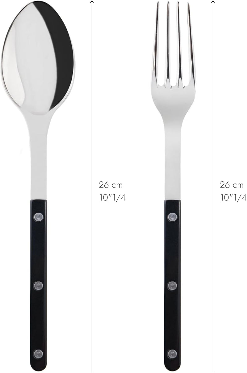 2-Piece Serving Set - Bistrot Collection - Large Fork & Large Spoon - Stainless Steel & Nylon - Dishwasher Safe - Black - Brilliant Finish