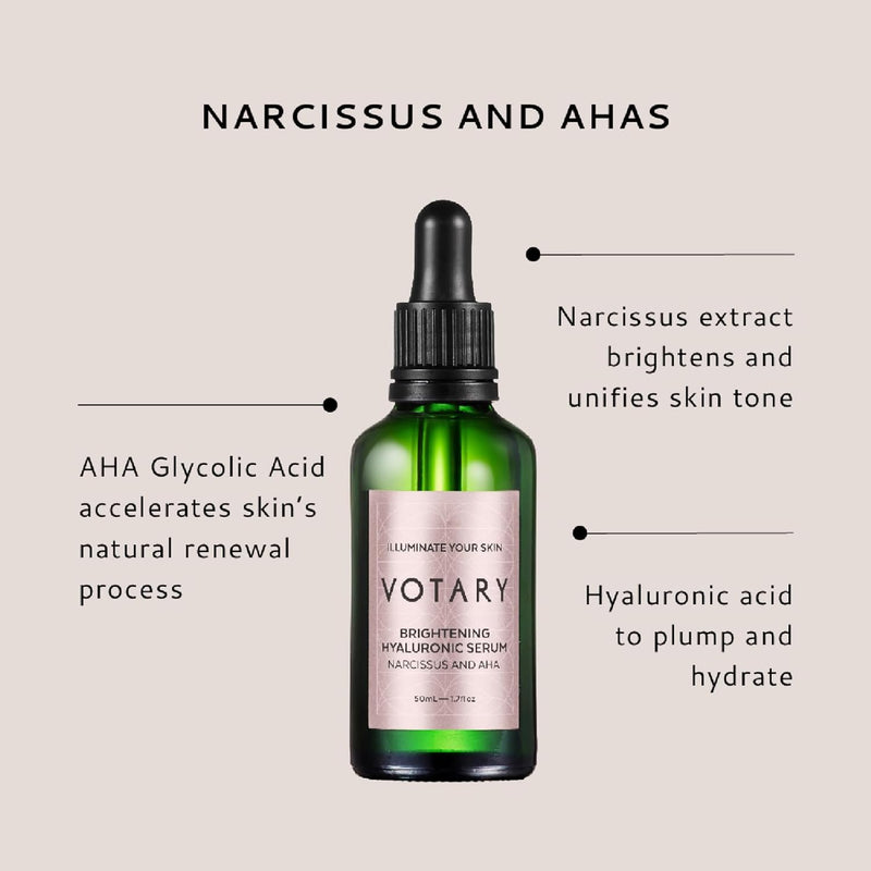 Votary Hyaluronic Serum For Face | Anti Aging Delivers Intense Hydration, Moisturizing, Smoothes Visibly Plumps & Reduces Appearance of Fine Lines & Wrinkles with Narcissus, Bilberry Extract 1.7 Fl Oz