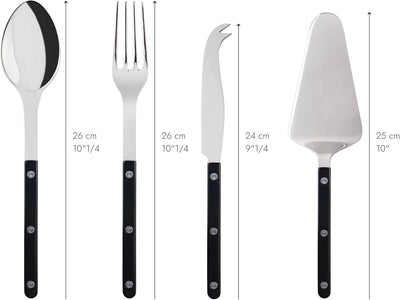 4-Piece Serving Set - Bistrot Collection - 2 Serving Flatware, Serrated Pie Server, Large Cheese Knife - Stainless Steel & Nylon - Dishwasher Safe - Black - Brilliant Finish