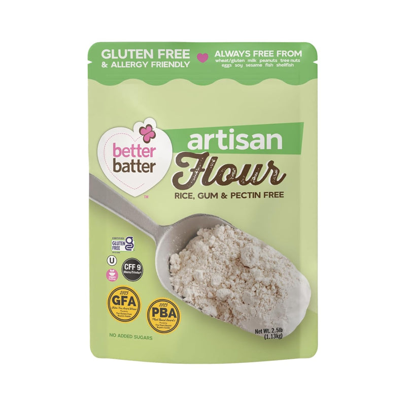 Better Batter Artisan Flour Blend Gluten Free - Award Winning Nutritious, Vegan, Allergen Free, & Kosher - Cup for Cup Alternative All-Purpose Baking, Organic, Non-GMO, 2.5lbs