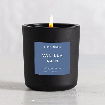 Rosy Rings Vanilla Rain Matte Black Glass Tumbler Candle | Aromatherapy Long Lasting Luxury Home Fragrance Gifts Notes of Cashmere Vanilla Jasmine Lily Sandalwood Apple 50 Hr Burn Time 3.7" H (Boxed)