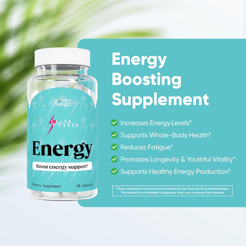 Laura Posada Energy Boosting Supplement 60 Capsules Daily All Natural Support - Revitalize Energy Endurance Level Vitamin D3, B1, B12 Optimize Vitality 100% Natural Non-GMO, Gluten-Free Made in USA