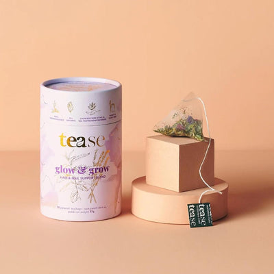 Tease Tea Organic Tea Gift Set | 15 Piece Botanical Pyramid Tea Bag Infuser Sachets Loose Leaf Hair & Nail Support Blend with Nettle, Rooibos, Spearmint, Lavender Caffeine Free 37g (Glow & Grow)