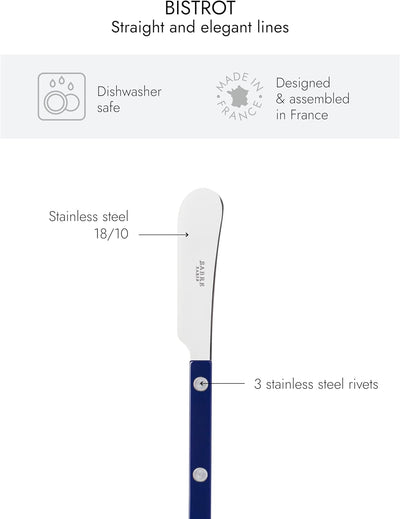 Set of 2 Spreader Knives 5.5 inches - Bistrot Collection - Perfect for Butter, Tapenades, Spreads - Stainless Steel & Nylon - Dishwasher Safe - Navy Blue - Brilliant Finish