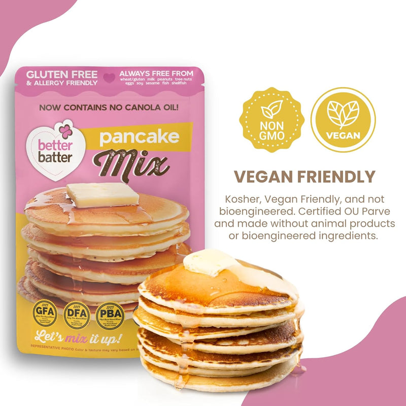 Better Batter Pancake Mix | Certified Kosher, Vegan & Gluten Free Mix for Baking Top 8 Allergen-Free Perfect for Fluffy Pancakes! Just Add Water, Eggs & Butter Hostess Kitchen Cooking Gifts 1LB Pouch