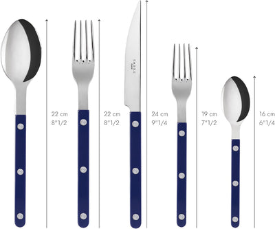 20-Piece Flatware Set for 4 - Bistrot Collection - Knife, Fork, Soup Spoon, Teaspoon & Dessert Fork - Stainless Steel & Nylon - Dishwasher Safe - Navy Blue - Shiny Finish