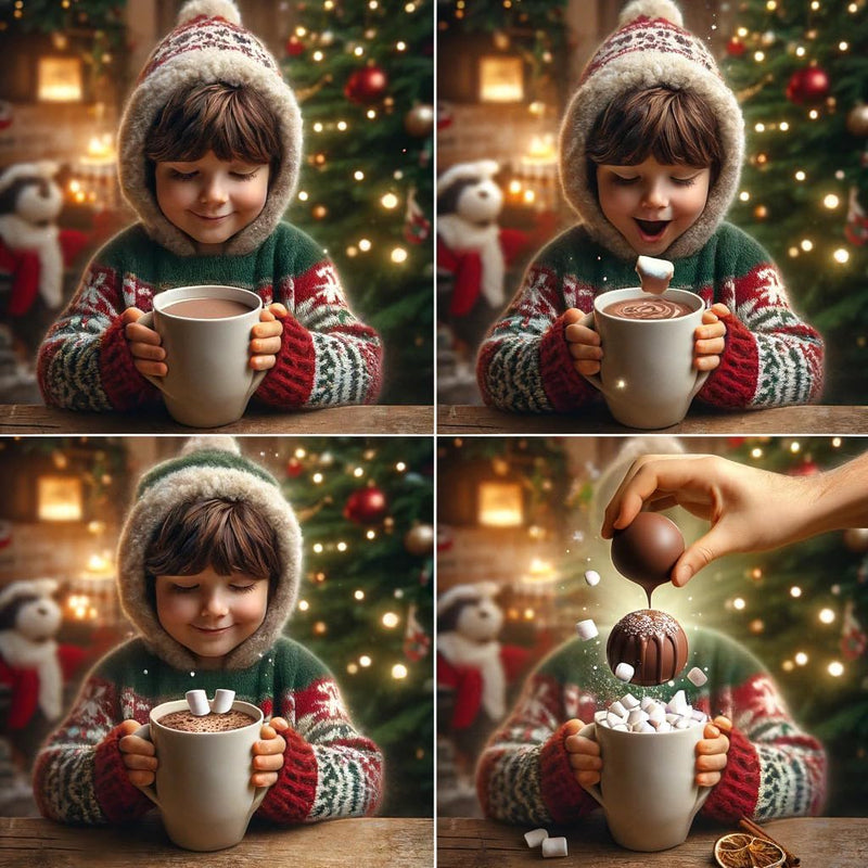 Hot Chocolate Bom Marshmallow Balls - Set of 6-2 Flavors White & Red Swirl Design Caramel & Fudge Brownie Candy Chocolates - Delicious Cocoa Melts Filled Marshmallows - Gift Melting Delicious Gifts