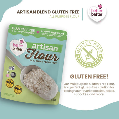 Better Batter Artisan Flour Blend Gluten Free - Award Winning Nutritious, Vegan, Allergen Free, & Kosher - Cup for Cup Alternative All-Purpose Baking, Organic, Non-GMO, 4lbs