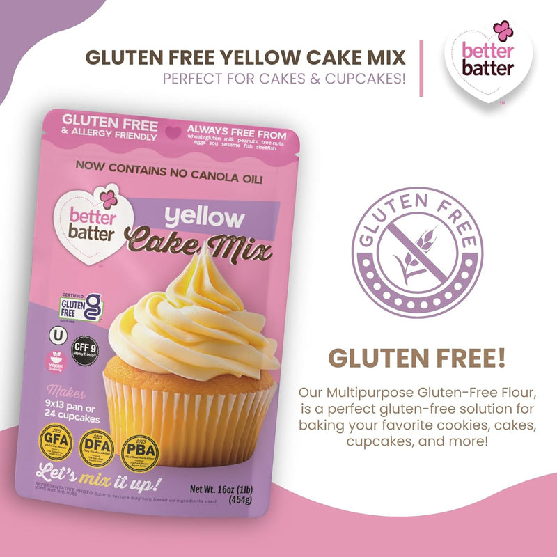 Better Batter Yellow Cake Mix Certified Kosher, Vegan Gluten Free Mix for Baking Top Allergen-Free Perfect for Cakes Cupcakes! Just Add Water,