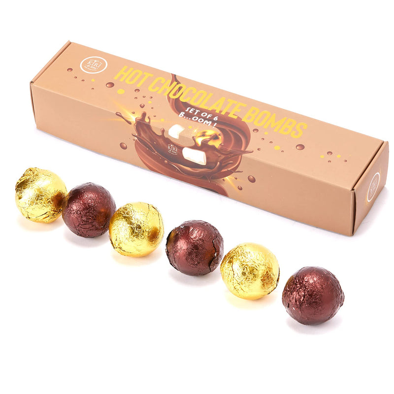 Hot Chocolate Boms Marshmallow Balls - Set of 6 - Delicious Cocoa Melts Bom Filled Marshmallows - 2 Flavors Caramel & Fudge Brownie Candy - Classic Milk Chocolates Cocoa Melt Gift - Delicious Gifts