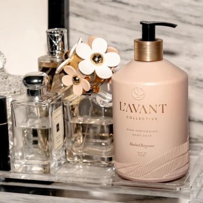 L'AVANT Collective High Performing Hand Soap | Luxurious Ingredients for Soft & Smooth Hands | Notes of Bergamot, Orange Blossom, Amber, Cedar | Blushed Bergamot Scent Reusable Glass Bottle 16 Fl Oz