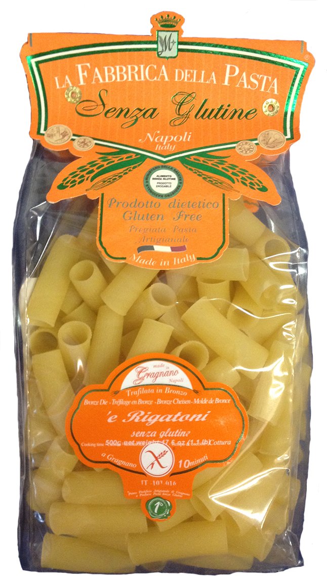 La Fabbrica Della Pasta Gluten Free Rigatoni 500 Grams (1.1 lb) Bag