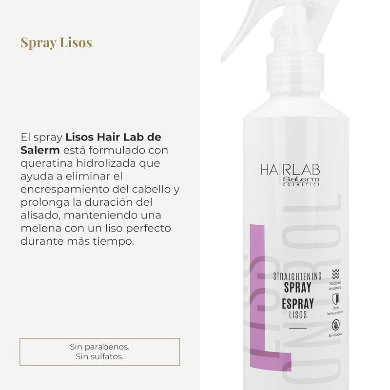 SALERM - Smoothing Hair Spray - Lisos Hair Lab - 250 ml - Eases and Prolongs Smoothing Results - With Hydrolyzed Keratin - Heat Protector for Hair - Eliminates Frizz