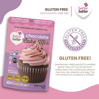 Better Batter Chocolate Cake Mix | Certified Kosher, Vegan & Gluten Free Mix for Baking Top 8 Allergen-Free Perfect for Cakes & Cupcakes! Just Add Water, Oil & Eggs Hostess Kitchen Cooking Gifts 1LB Pouch17.45