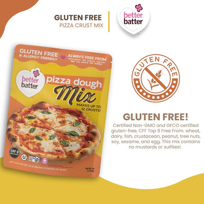 Better Batter Pizza Crust Mix | Certified Kosher, Vegan & Gluten Free Mix for Baking Top 8 Allergen-Free Perfect for 14" Pizzas! Just Add Water, Oil & Yeast Hostess Kitchen Cooking Gifts 4LB Pouch