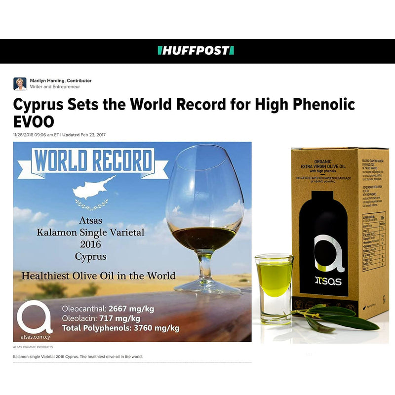 Atsas Extra Virgin Organic Olive Oil - Rich in Polyphenols - Cyprus Cold Pressed Evoo - Multiple Health Award Winner - 2023 New Harvest -100ml