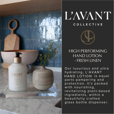 L'AVANT Collective Luxury Hand Lotion - High Performing Moisturizing Hand Cream for Dry, Cracked Hands, Nails & Cuticles - Hydrating Shea Butter Formula (10 oz, Fresh Linen)